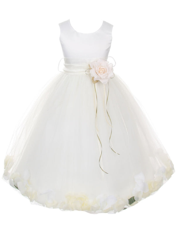 Big Girls Ivory Solid Petal Sash Junior Bridesmaid Plus Size Dress 16.5-20.5 - SophiasStyle.com